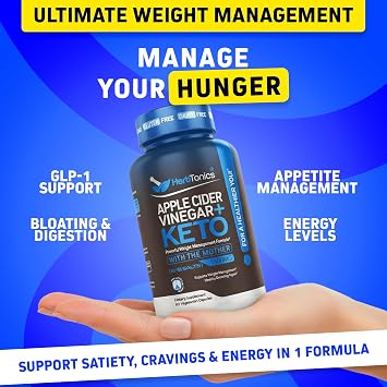 Herbtonics Apple Cider Vinegar + Keto BHB Capsules | GLP-1 Support for Appetite, Cravings & Weight Management | Metabolism Support with Satiety Support | 60 Capsules - 1 Month Supply