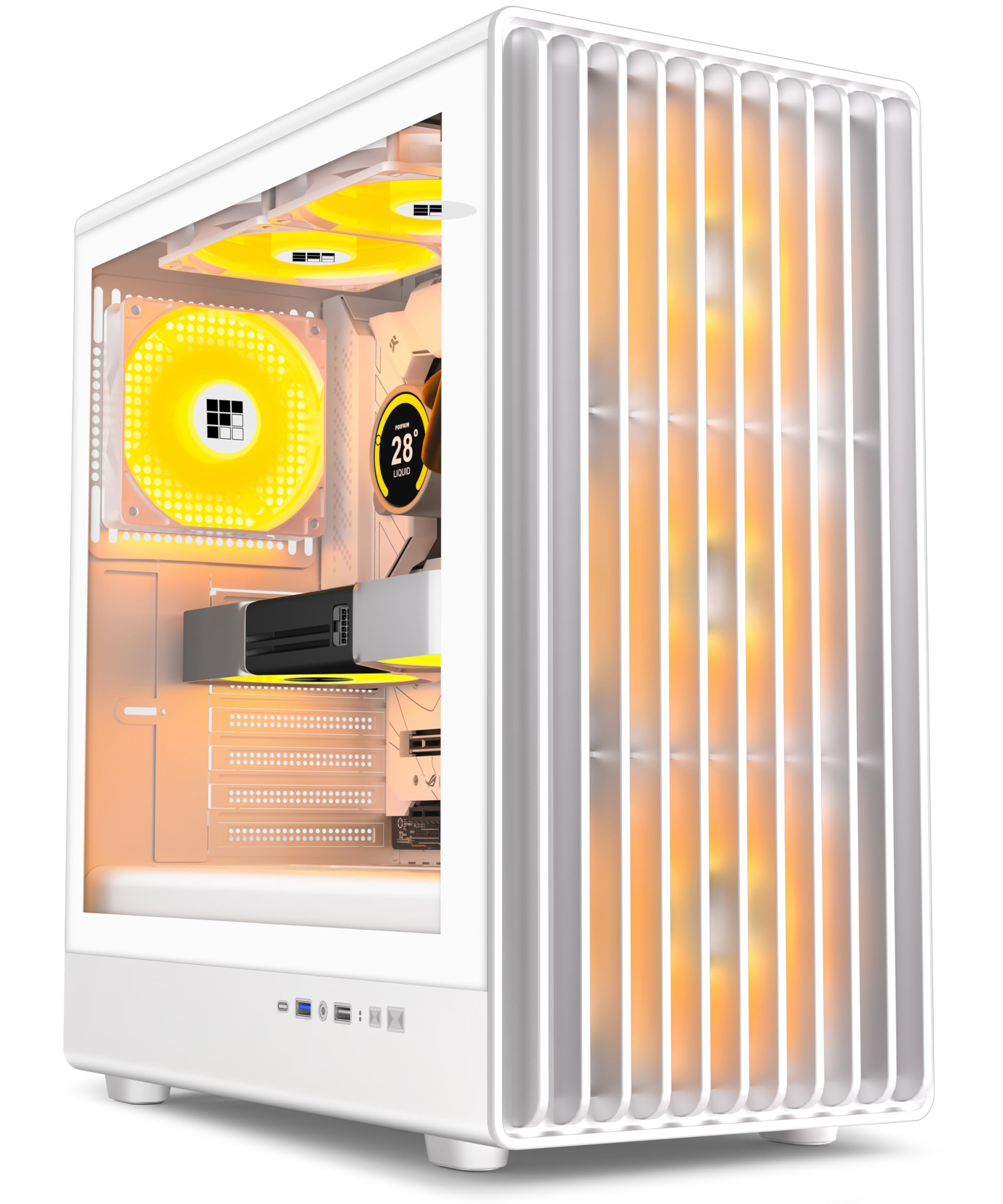 FOIFKIN K6 Caja PC -6 Ventiladores PWM ARGB preinstalados (3 x 140 mm y 3 x 120 mm), ATX Mid-Tower Gaming PC (Blanco, K6)