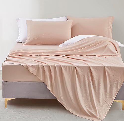 Vista 90 de Chezmoi Collection Juego de sábanas tamaño King lavado a piedra, 4 piezas extrasuaves, transpirables, resistentes a las arrugas y a la decoloración