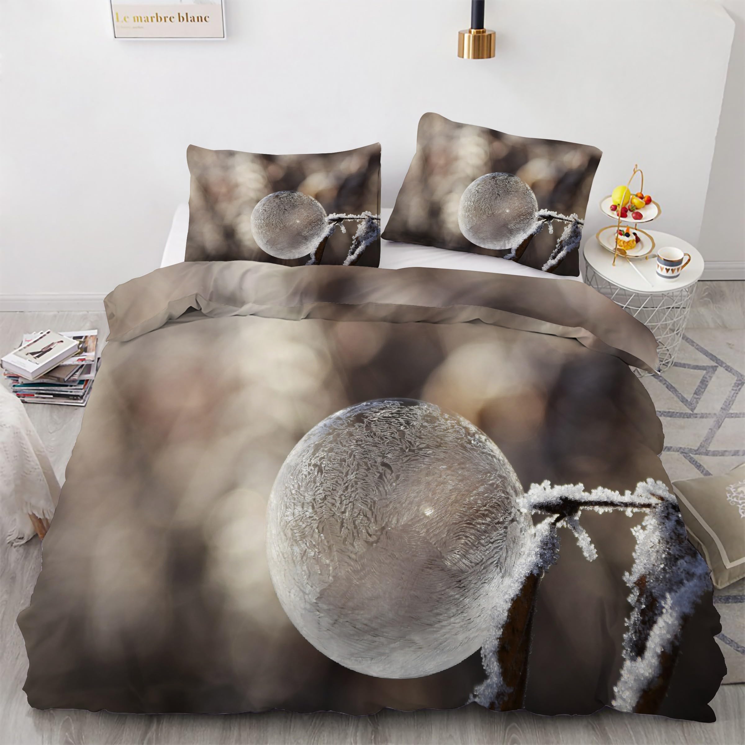 Housse de couette 200x200 flocon de neige avec parure de lit 3 pièces en microfibre douce