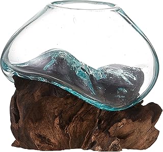 Cohasset Molten Glass | #650-12 | Molten Glass & Wood Sculpture | Terrarium | Fairy Garden | Approximately 4.5" Wide | Natural Wood and Recycled Glass |