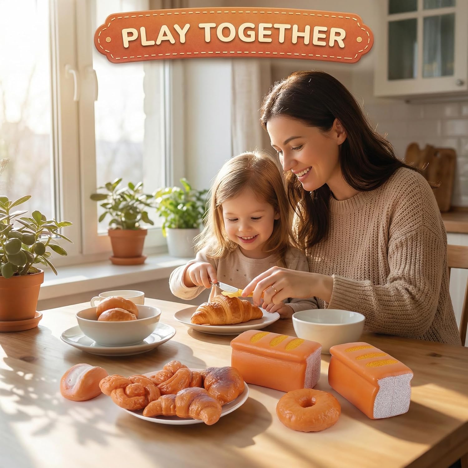 12 PCS Fake Bread Pastries Set, Life Sized Plastic Pretend Play Food Toy Kids Bakery Grocery Kitchen Playset - Image 5