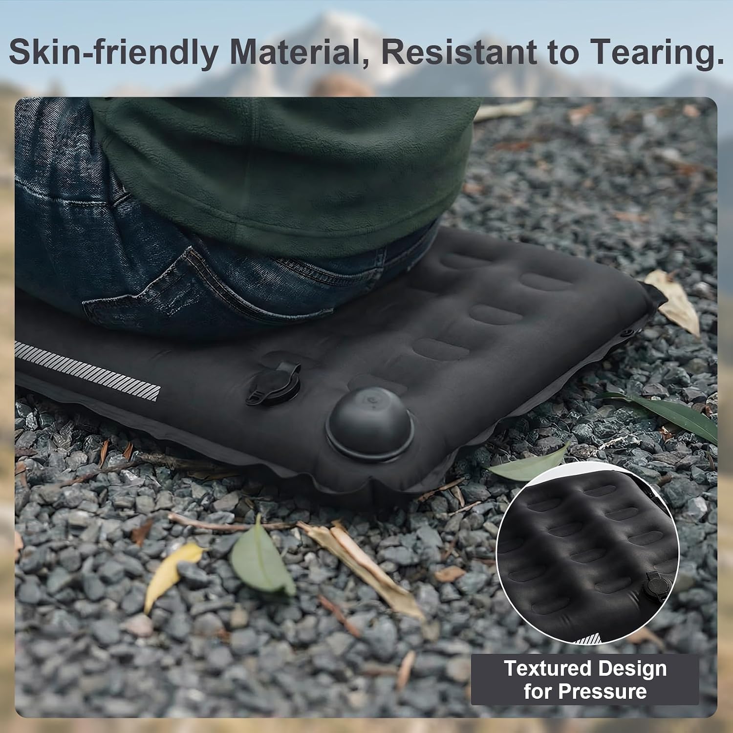 Inflatable Seat Cushion, Black | Built-in Pump, Portable and Lightweight for Airplane Travel, Camping, Office, Stadiums, Car Camping