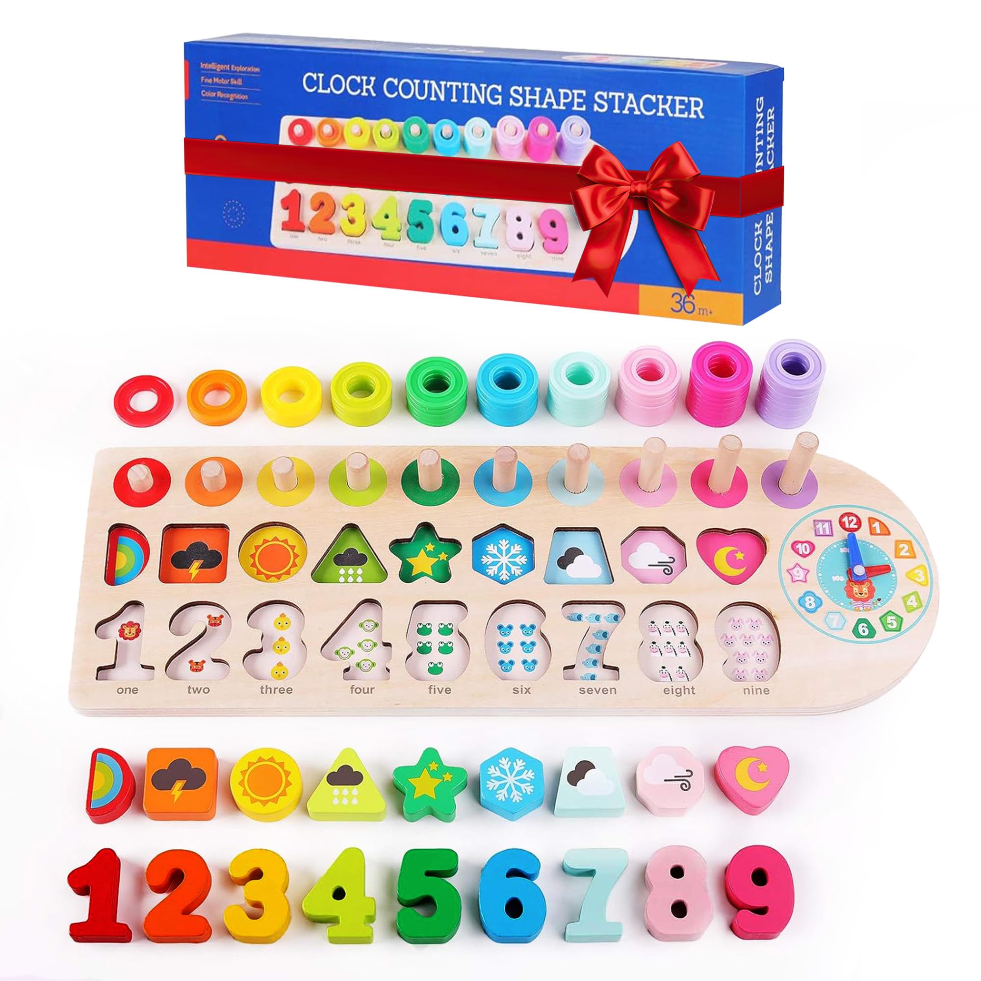 COOZI Wooden Jigsaw Number Puzzle for Kids – Jigsaw Alphabet Letters, Circles Numbers Shapes Clock Toys, Early Learning and Education Toys for Children