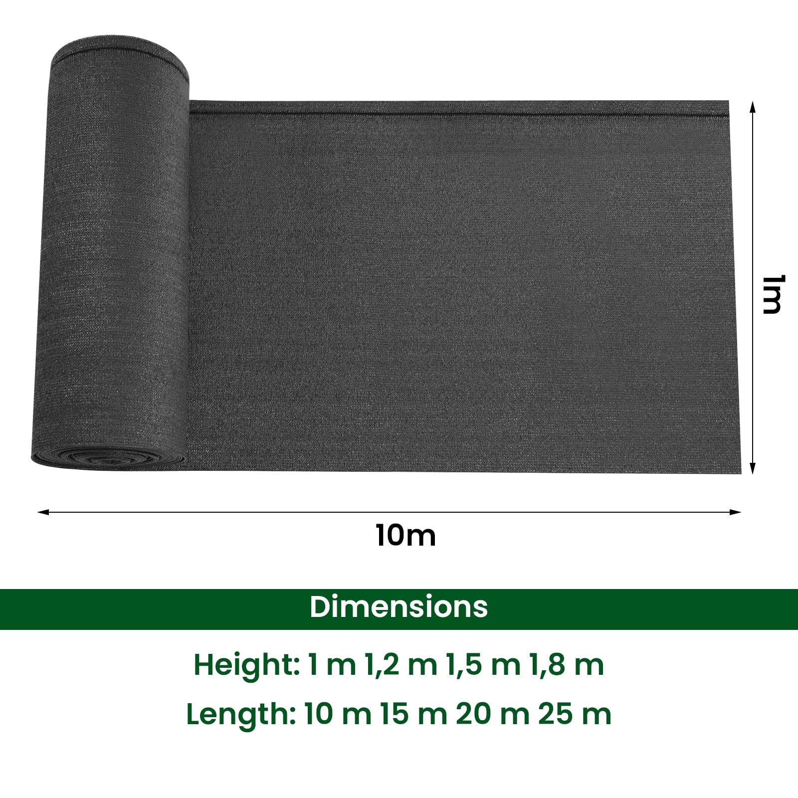 WOLTU Moskitiera ogrodzeniowa ekran zaciemniający 1,2x10 m siatka zacieniająca 280 g/m² HDPE z opaskami kablowymi parawan tenisowy ochrona przed wiatrem na boisko sportowe balkon ogrodowy, antracyt