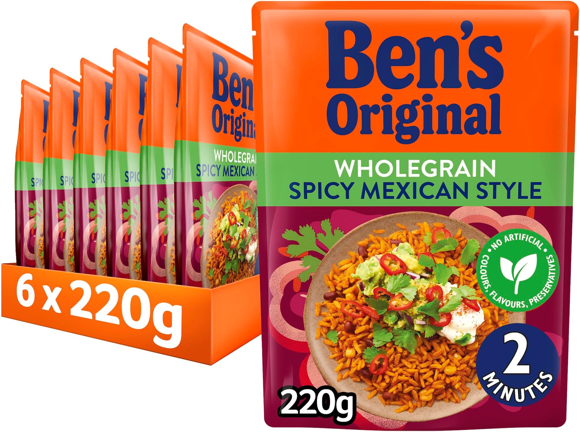 Wholegrain Brown Spicy Mexican Microwave Rice, Bulk Multipack 6 x 220g pouches