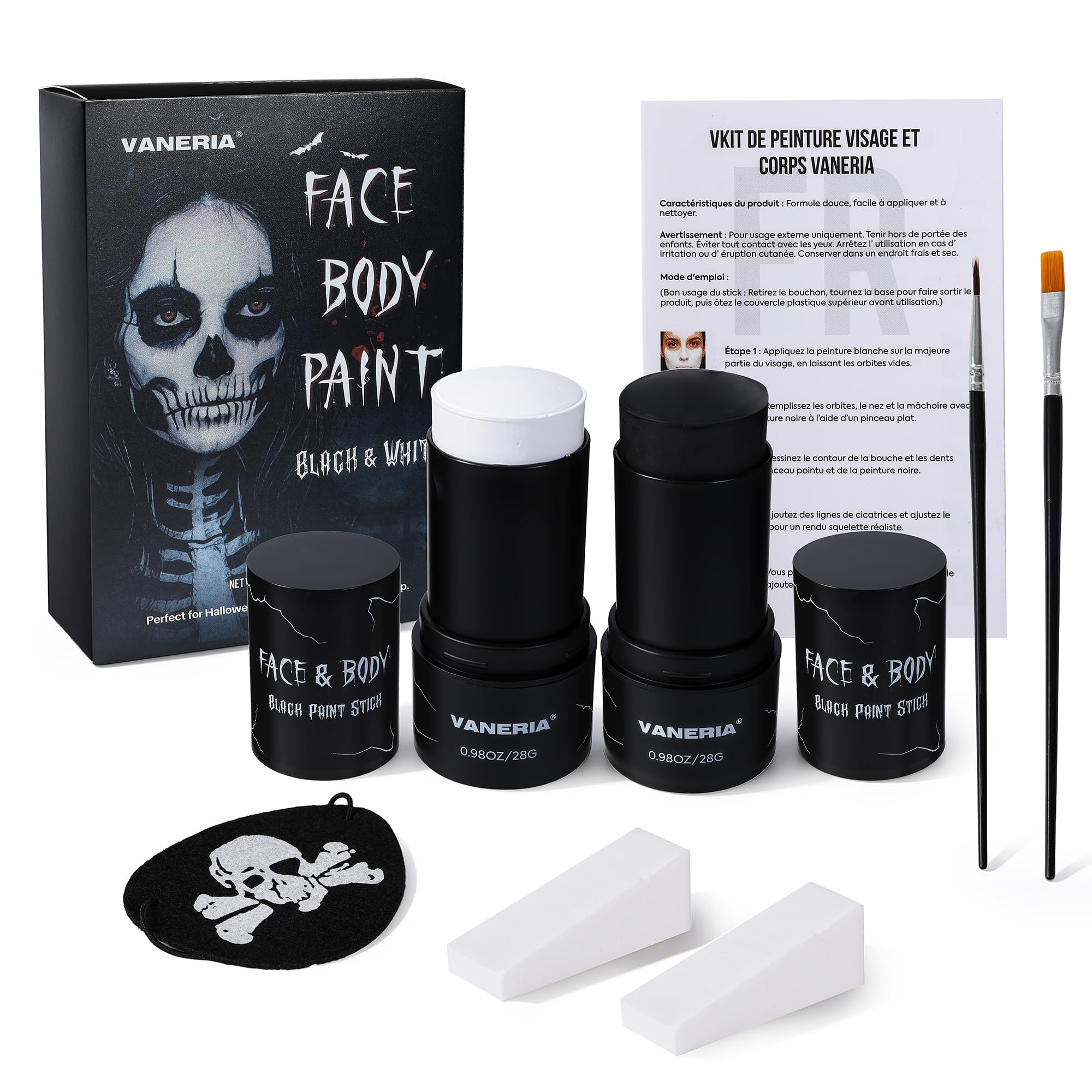 VANERIA Halloween Pintura Facial y Corporal (Blanco+Negro) — Barritas de Maquillaje