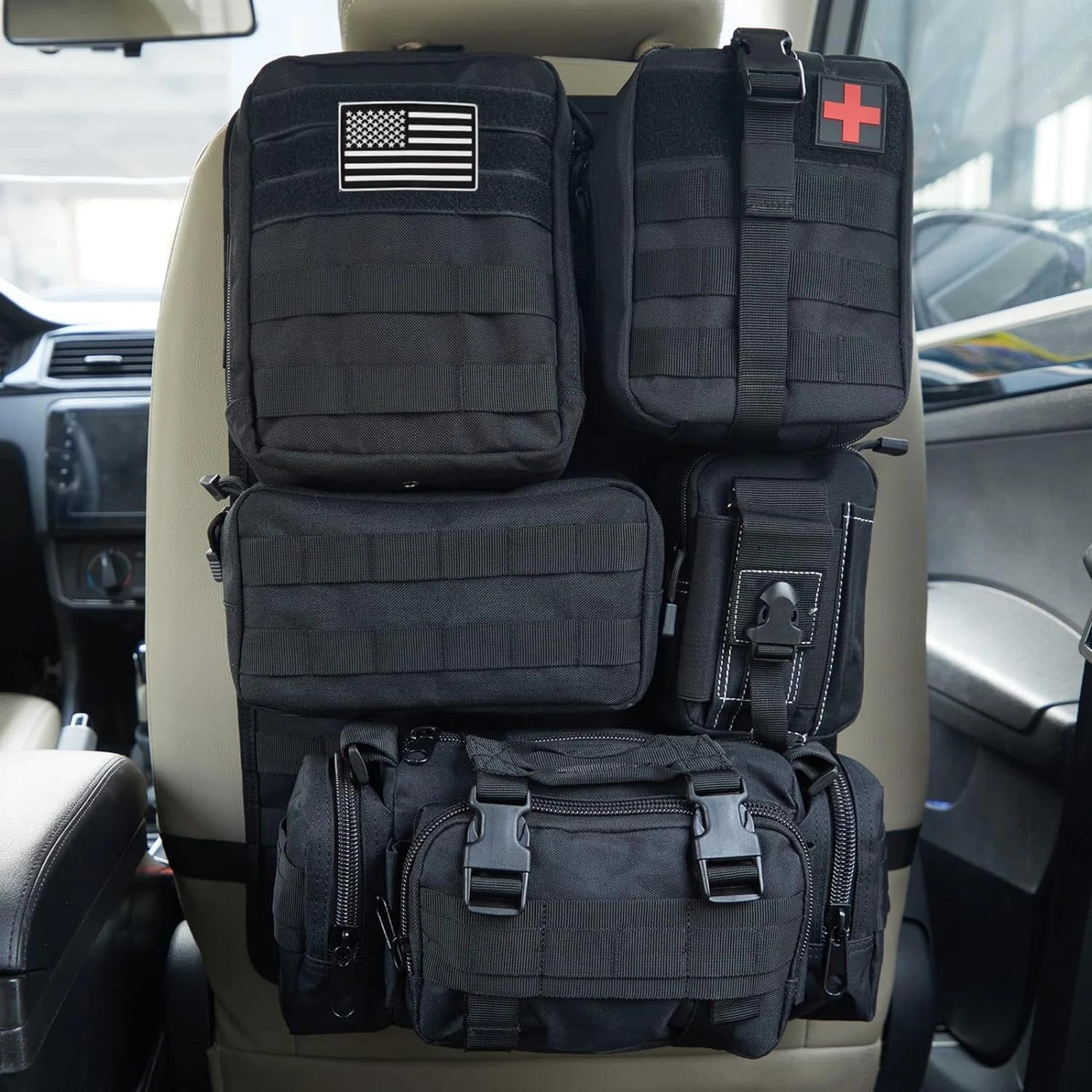 Redes de almacenaje para Coche Bolsa Colgante Asiento Trasero Organizador Tácticos Almacenamiento Exteriores Caza Y Conducción Autónoma Clasificada Red Maletero Coche(Negro)