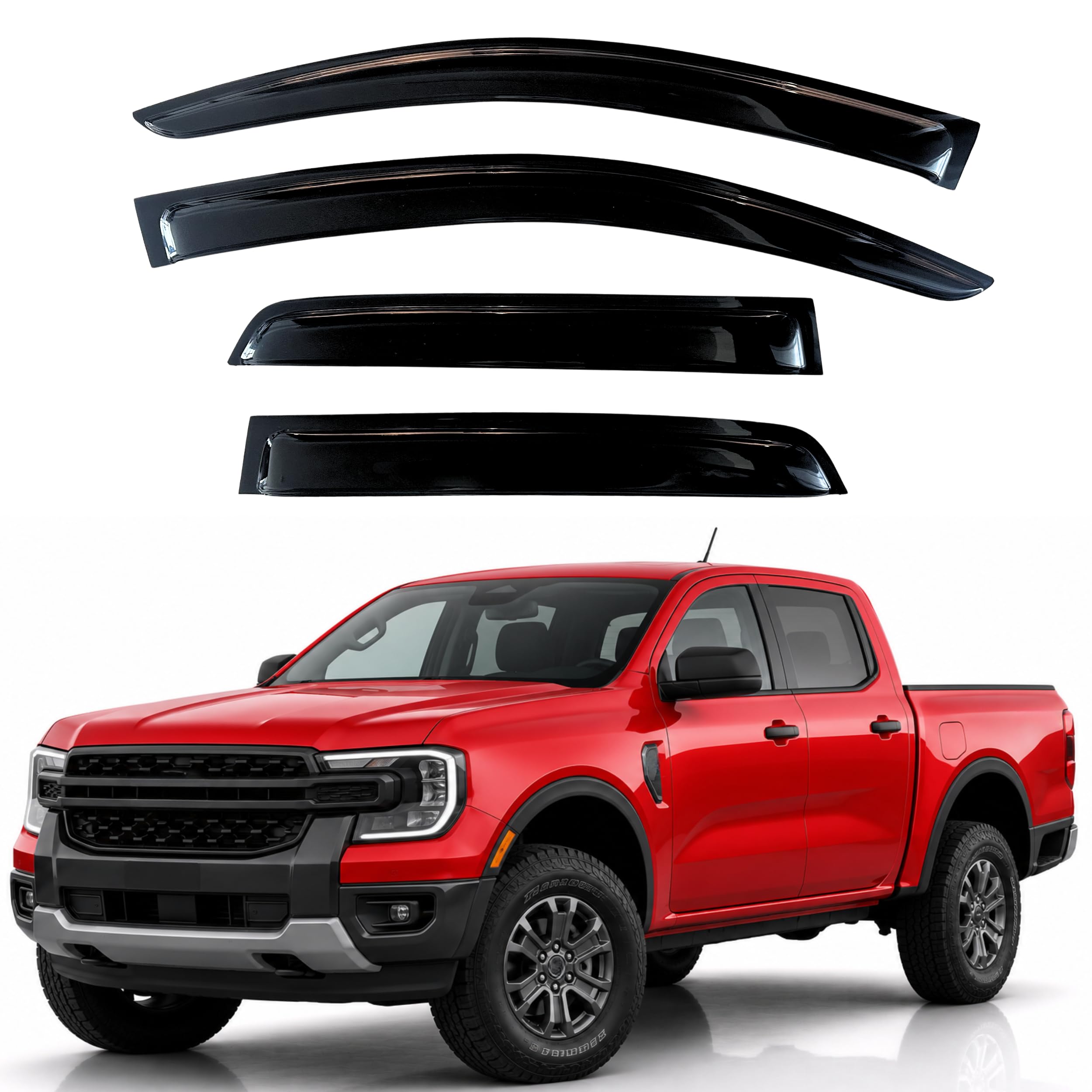 KPY Rain Guards Fit for 2024-2026 Ford Ranger SuperCrew, Out-Channel Window Visors Vent Wind Deflectors 4PC, Truck Accessories for 24-26 Ranger (SuperCrew Only)