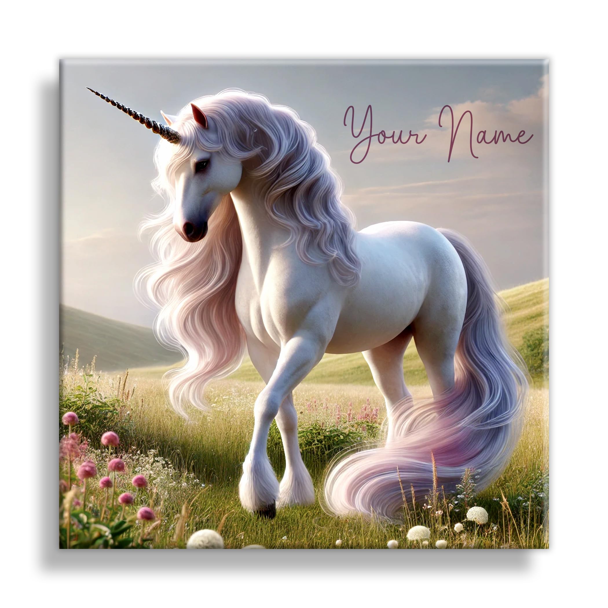 - Customizable Unicorn Canvas Wall Art – Personalized Name Sign for Girls’ Room – Cute Majestic Unicorn with Pastel Flowers – Perfect Nursery Decor, Fairy Tale, Princess & Magical Theme Wall Art (14x14 inch)