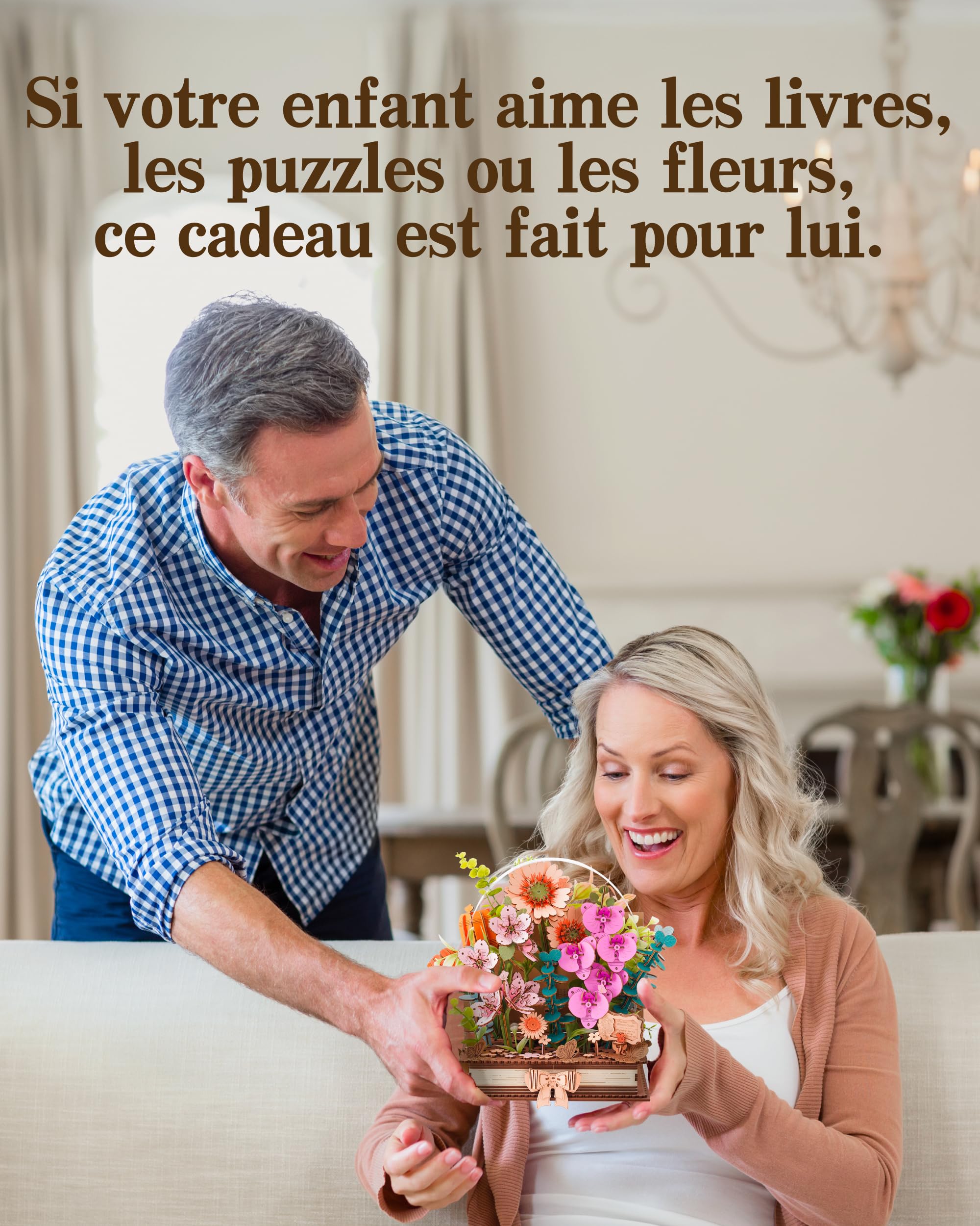 ROBOTIME Puzzle En Bois 3D Livre Fleuri, Kit Modèle Fleur Artificielle Pour Adultes, Ensemble De Construction DIY, Décoration Murale Artistique Pour Noël