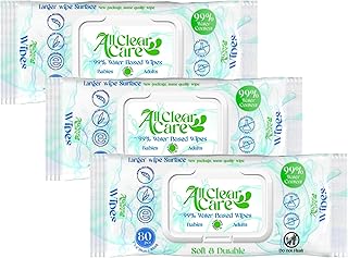 Baby Wipes, Unscented Wipes for Sensitive Skin, Large Soft Durable & 99% Water Based, Gentle & Hypoallergenic for Babies & Adults, Vitamin E and Aloe, Flip Top Lid, 3 Pack (240 Wipes)