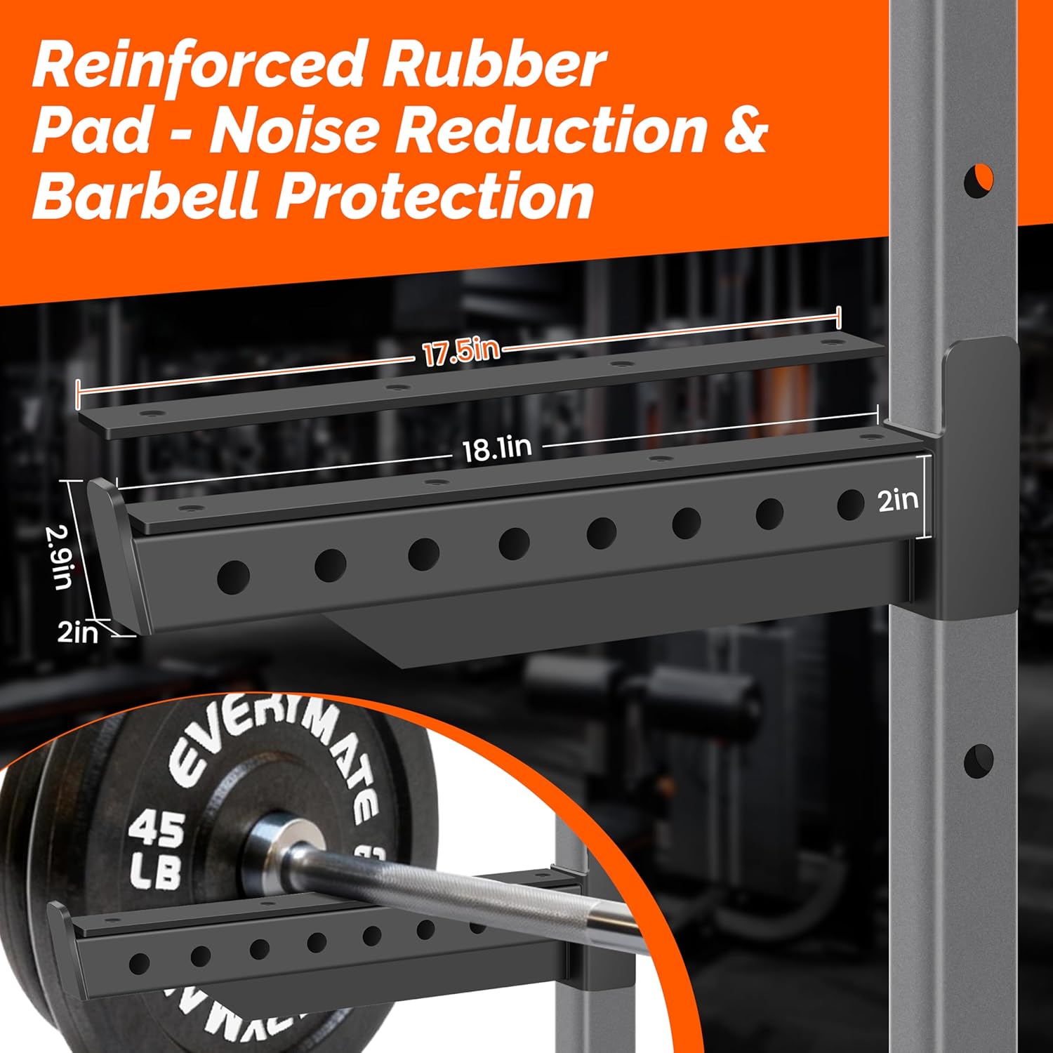 EVERYMATE Safety Spotter Arms, Fits 2"x2" & 3"x3" Power Racks, Heavy Duty 1000LBS Capacity Barbell Squat Rack Safety Bars with Rubber Pads for Home/Garage Gym Strength Training