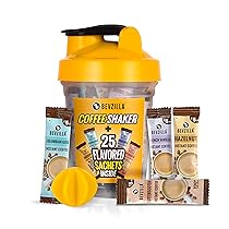 Bevzilla Instant Coffee Sachets & Shaker Pack With 25 Flavoured Coffee Sachets (2 Grams Each) And BPA Free Shaker 500 Ml For Office, School, Gym, College, Makes Cold Coffee, Frappe, Cafe Shakes At Home | English Butterscotch, Colombian Gold, French Vanilla & Turkish Hazelnut Flavour | Protein Shaker| Cold Coffee Shaker| Leak Proof | Gym Shaker Bottle