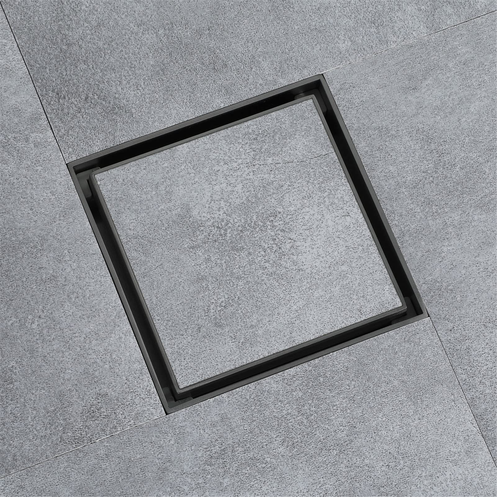 Scarico a pavimento per doccia in acciaio inox con raccogli capelli, quadrato, 1010 cm, ideale per bagno, cucina, garage, grigio pistola