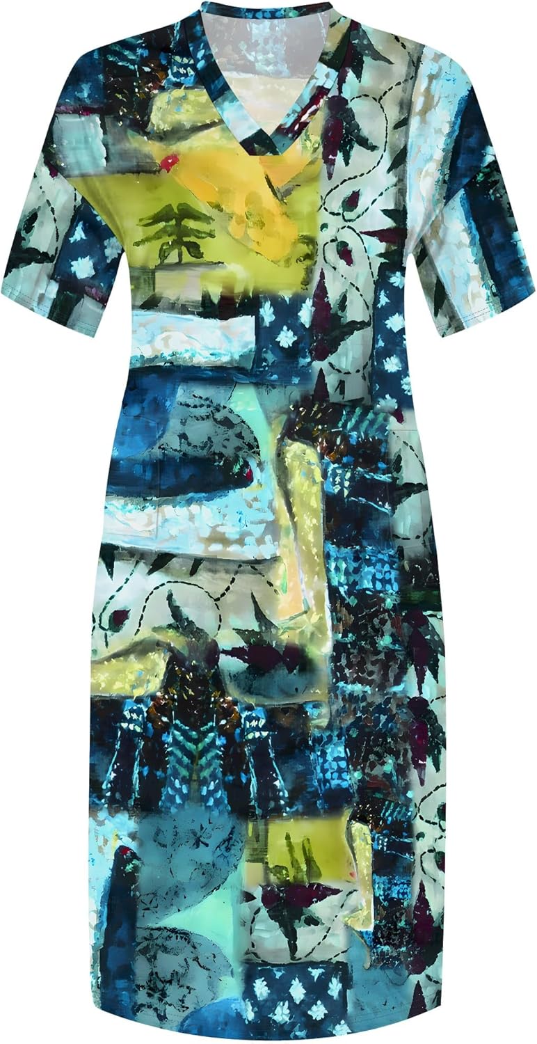 Womens Plus Size Denim-Print Fashion Maxi Dresses Casual Soft Tshirt Dress - Image 3