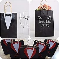 Vista 4 de Qutuus Bolsas de regalo de papel negro con asas, 50 unidades de 8 x 4.5 x 10 pulgadas, bolsa de papel kraft negro con asas a granel para compras