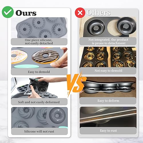 Miniatura 4 de Tongjude 8 piezas de moldes de silicona para donas, moldes de silicona antiadherentes para magdalenas, tazas de horno de silicona resistentes al