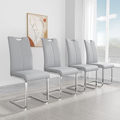 Miniatura 6 de yeag Juego de 4 sillas de comedor modernas, sillas de cocina y cocina con respaldo alto con patas cromadas de metal plateado y asiento tapizado de