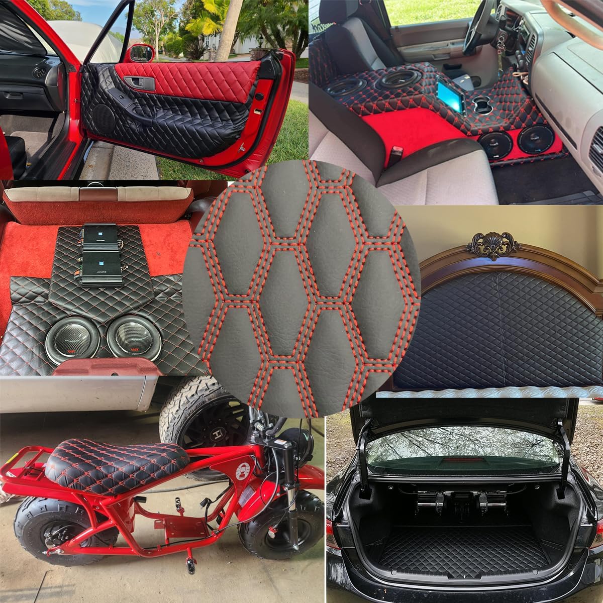 Diamond Quilted Faux Leather Vinyl Fabric Foam Backed for DIY Car Headliner Furniture Upholstery 59 x 39 inch (Hexagon)