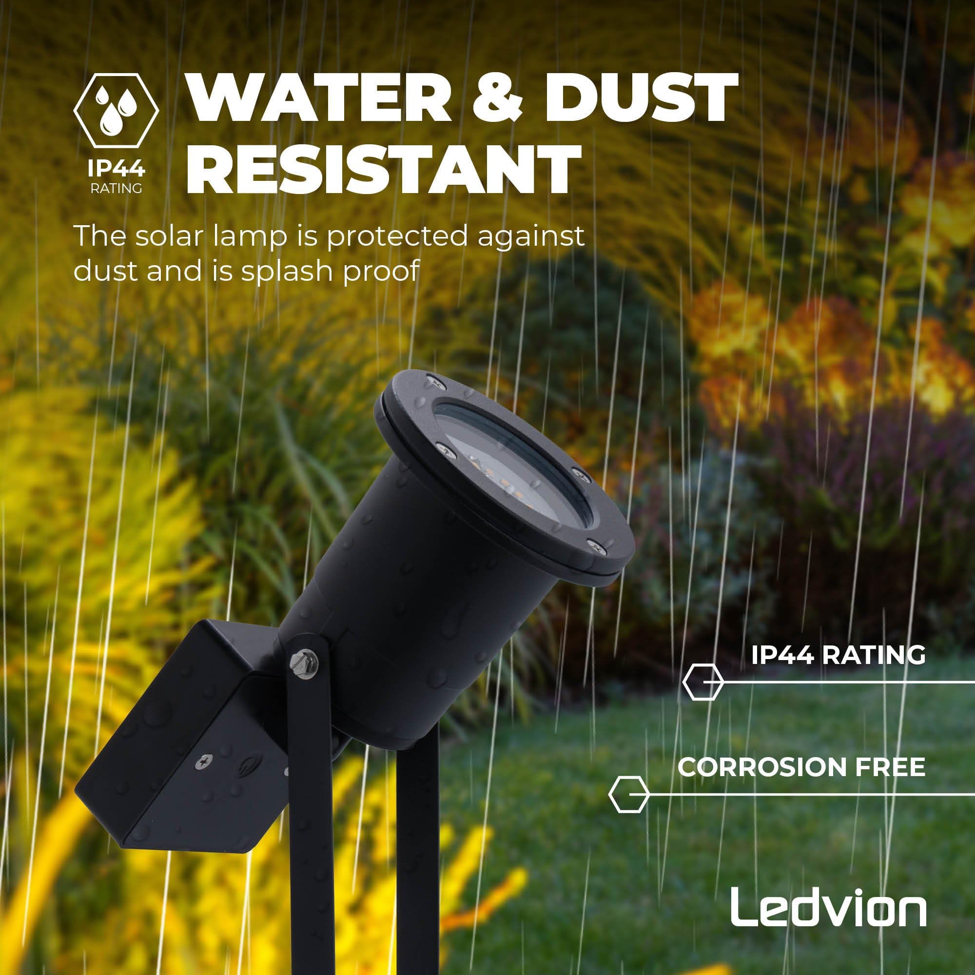 Ledvion - Faretto Solare LED da Terra, 0.29W, 3000K, IP44, Nero, Alluminio, Faretti LED per Esterno