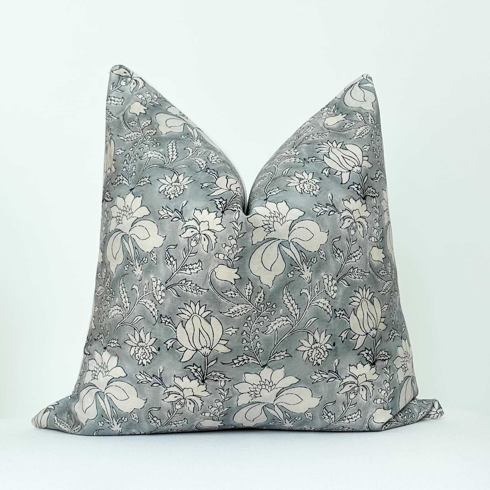 Decorative Floral Print Pillow Cover in Blue and White for Home Decor, Throw Pillow Cover, Indoor Outdoor, Farmhouse, Boho, Bohemian, Classic, Accent, Pattern, 22� x 22�, Cotton and Polyester, 210