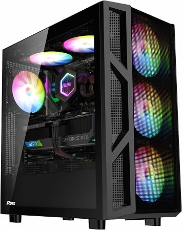 RUIX CV103 ATX Mid-Tower PC Case, Pre-Installed 4 x 120mm RGB Fans, RGB Color Lighting, Tempered Glass, USB 3.0, Gaming Computer Case, High-Airflow - Black