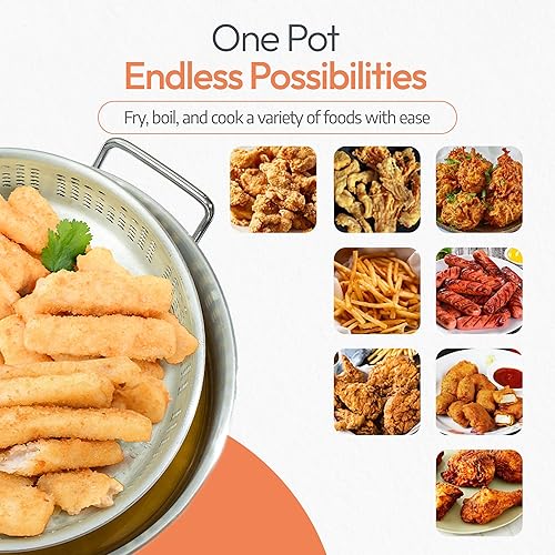 Miniatura 6 de Freidora de pescado de aluminio con cesta  Olla profunda de 10 cuartos de galón con asa  Sartén de aceite para exteriores con cesta para freír  Olla