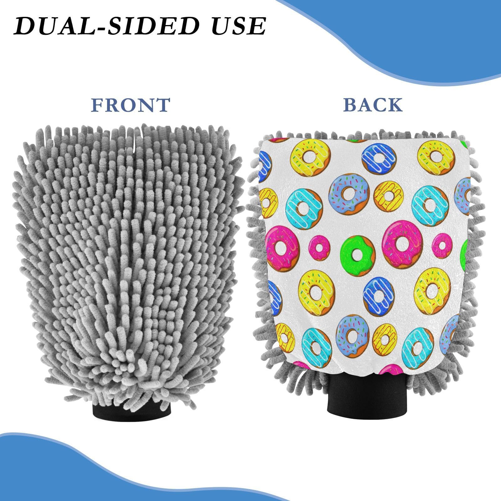 Kigai Delicious Colored Donuts Car Wash Mitt Microfiber, 2Pcs Scratch Free Lint-Free, Premium Chenille Microfiber Mitt Car Wash Brush-L