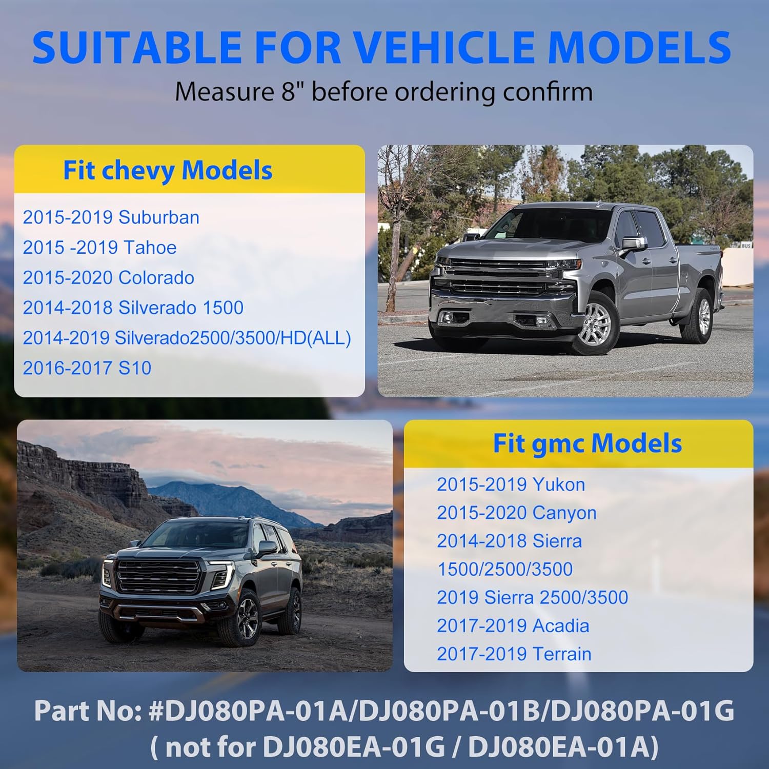 8" DJ080PA-01A LCD Touch Screen Replacement, Digitizer Screen Radio, Fits Chevy, Suburban, Tahoe, Colorado, Silverado, S10，Fits GMC Yukon, Canyon, Sierra, Acadia, Terrain， Mylink 8-inch Touchscreen