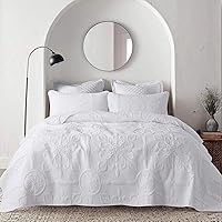 Vista 25 de B2EVER Juego de edredón de damasco beige tamaño individual con 1 funda de almohada, colcha boho ligera y suave de estilo granja vintage bohemia