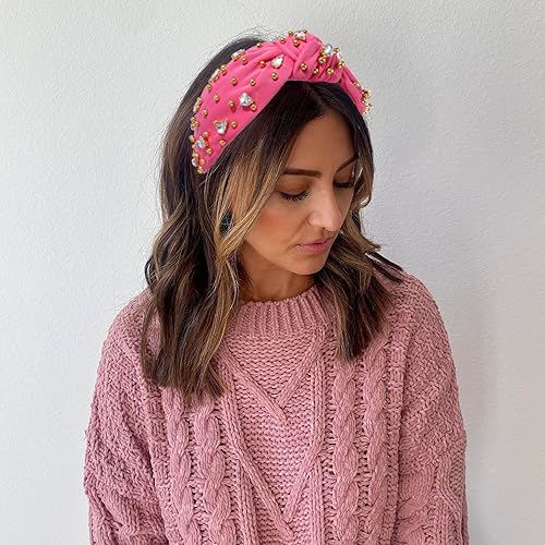 Vista 21 de Diademas anudadas de cristal para mujer, diademas brillantes con diamantes de imitación, cuentas doradas anchas adornadas, accesorios para el Negro