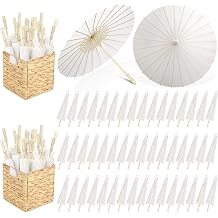 Aodaer 50 Pack 23.6in White Paper Umbrella Set with Storage Box | Oil Paper Parasol, Folding Storage Box, DIY Painting, Wedding Decor, Party, Bridal Shower, Classic Chinese Japanese Style