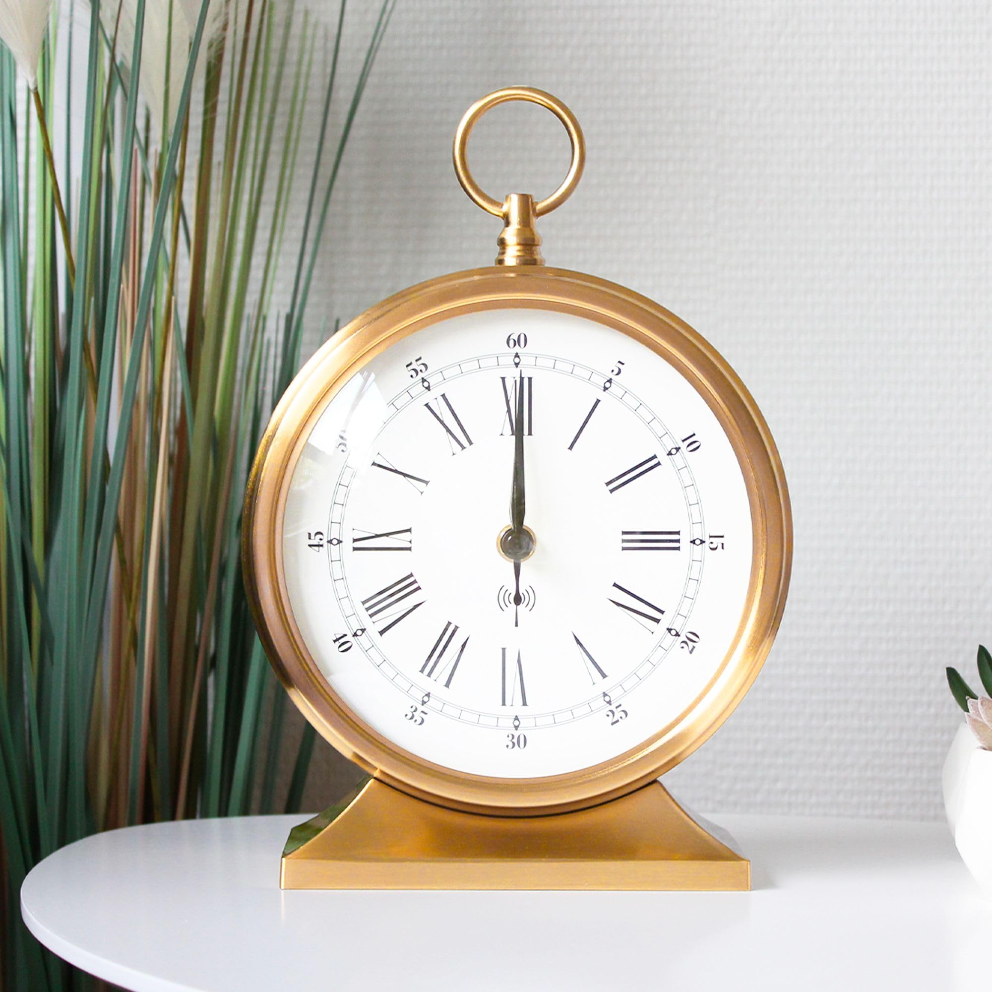 Fishtec - Horloge Gousset à Poser - Radio-pilotée, Mouvement Silencieux, Cadran 19 cm Chiffres Romains, Vitre en Verre, Design rétro élégant - Précision Automatique et décoration intérieure