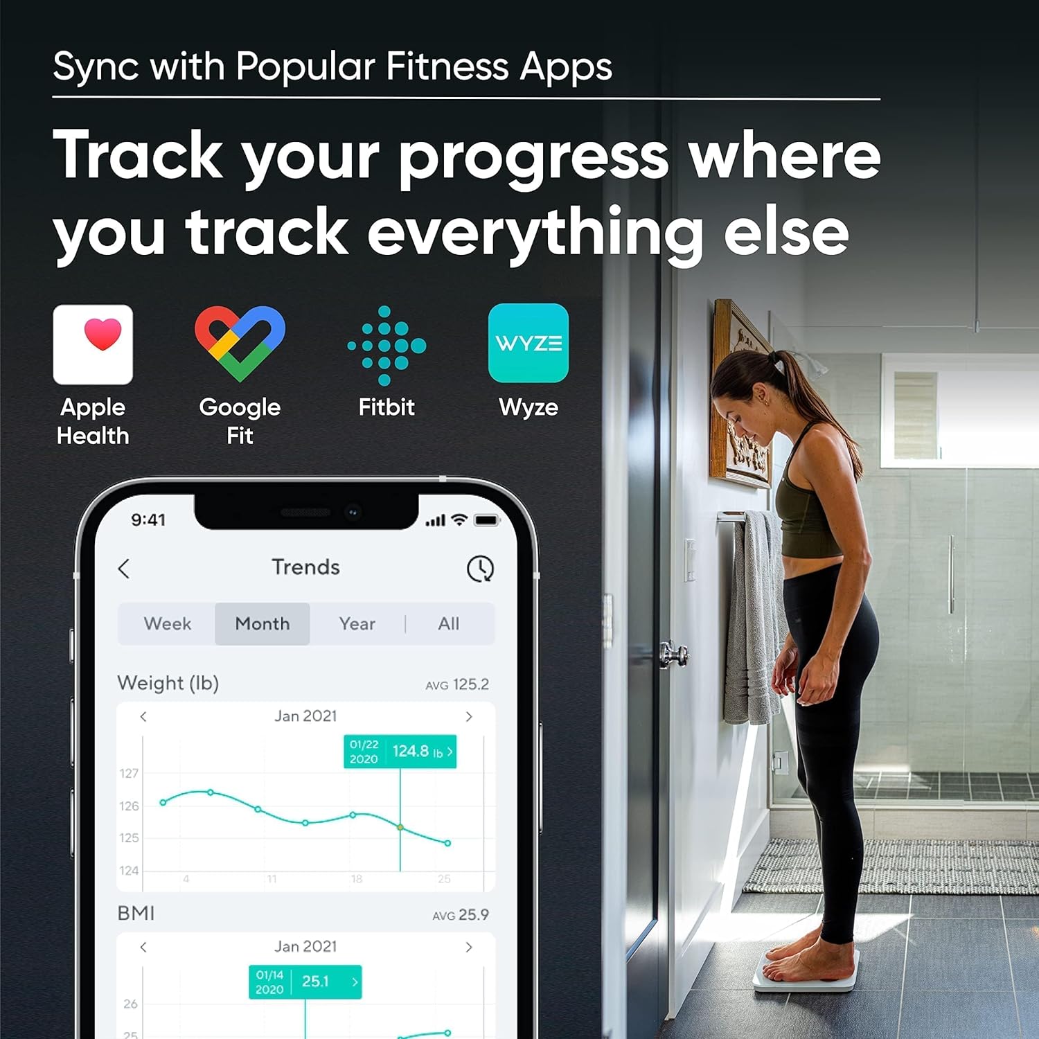 Wyze Smart Scale for Body Weight and Fat, Digital Bathroom Scale, Weighing Machine for People's Muscle BMI, Bluetooth Electronic Body Composition Monitor, 400lb