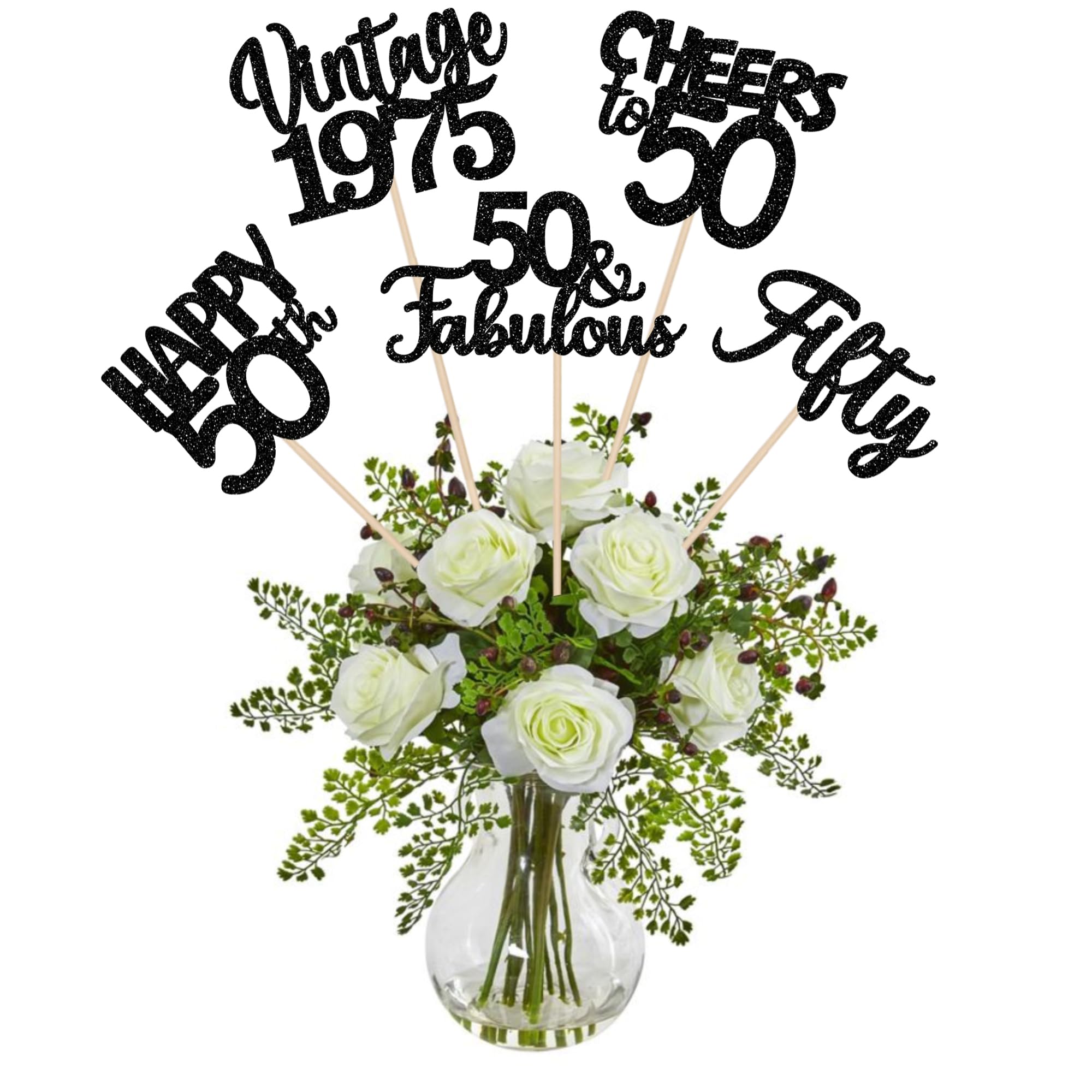 15 PCS Black 50th Birthday Centerpiece Sticks Fifty Happy 50th Vintage 1976 Table Flower Centerpieces Sticks Cheers to 50 Fabulous Floral Decorations for 50th Birthday Party Centerpieces Supplies