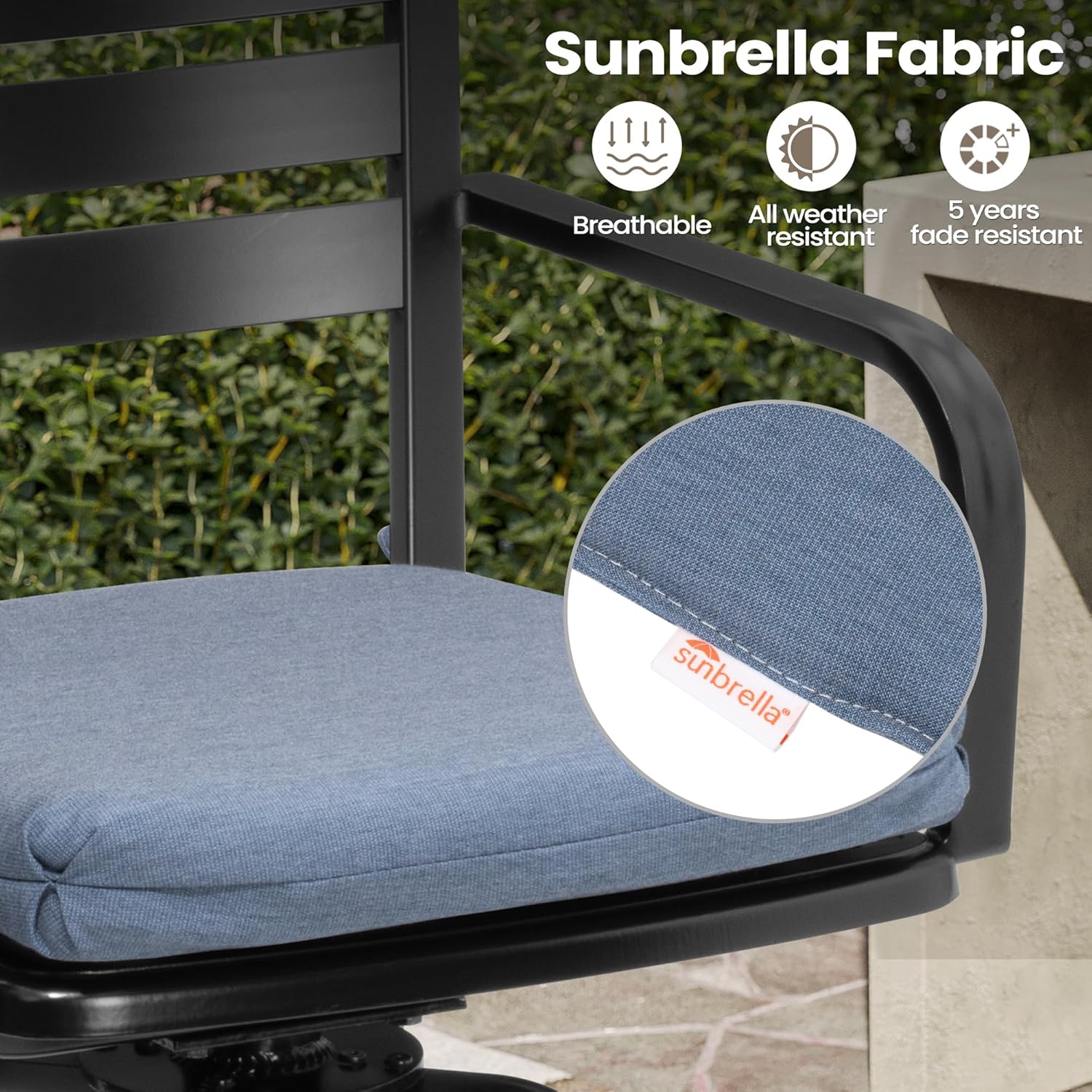 Pellebant Outdoor Swivel Bar Stools with Cushion, Aluminum Bar Height Bar Stools Set, All-Weather Patio Stool & Chairs for Patio, Lawn, Spectrum Denim, 2PC