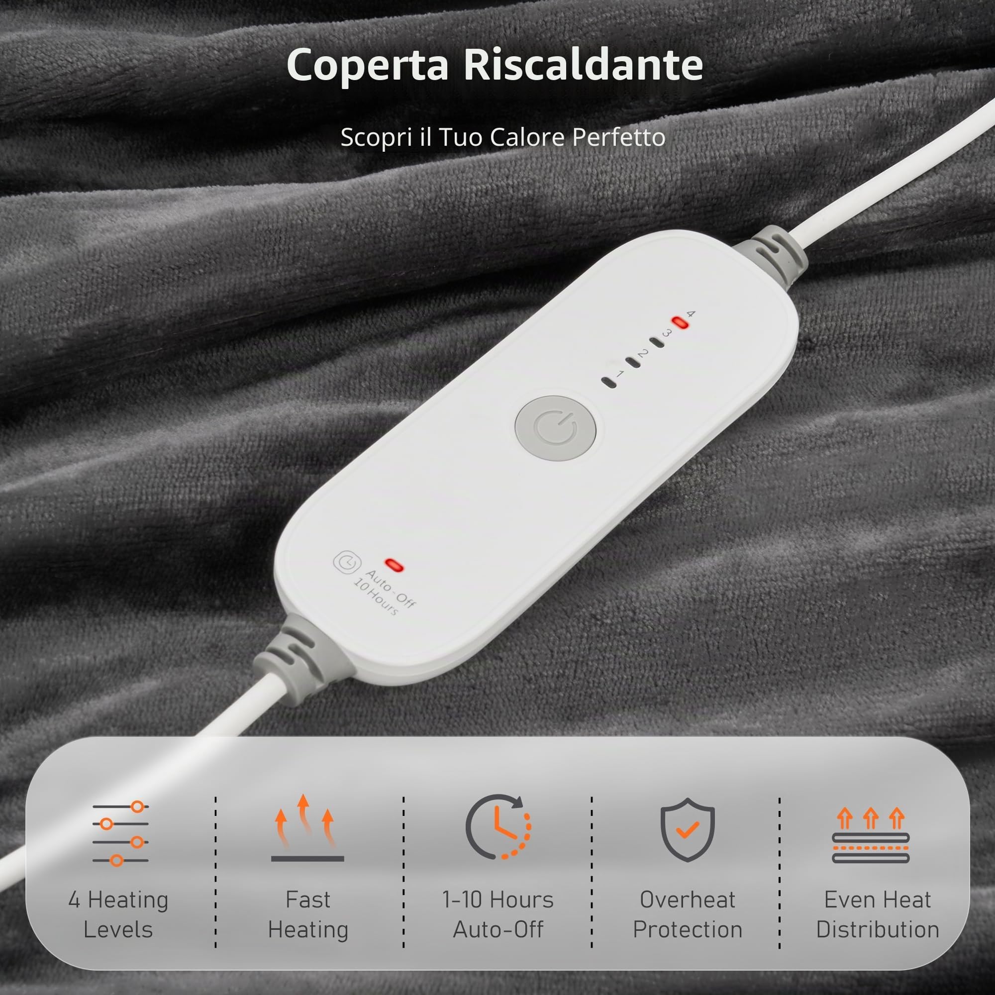 CURECURE Grande Coperta Termica 150 x 200 cm Riscaldamento Rapido, Grande e Morbida in Flanella con 1-10 ore di Spegnimento Automatico e 4 Livelli di Calore, Lavabile in Lavatrice