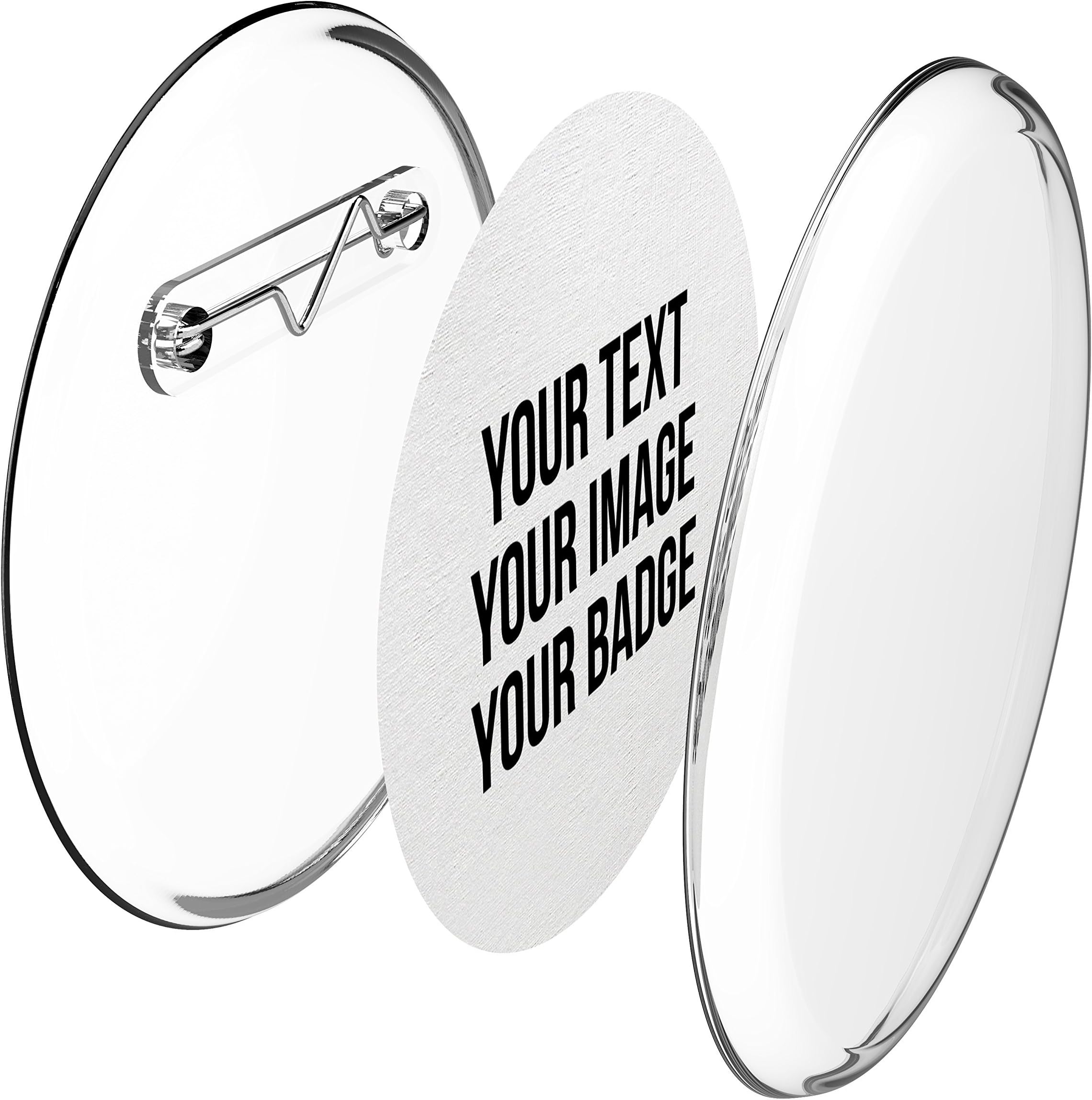 Instant Button Badges Kit 56mm with Pins (Pack of 10) - Make Your Own Personalised Badges Without a Badge Making Machine - with Printable Blank Inserts on A4 Paper