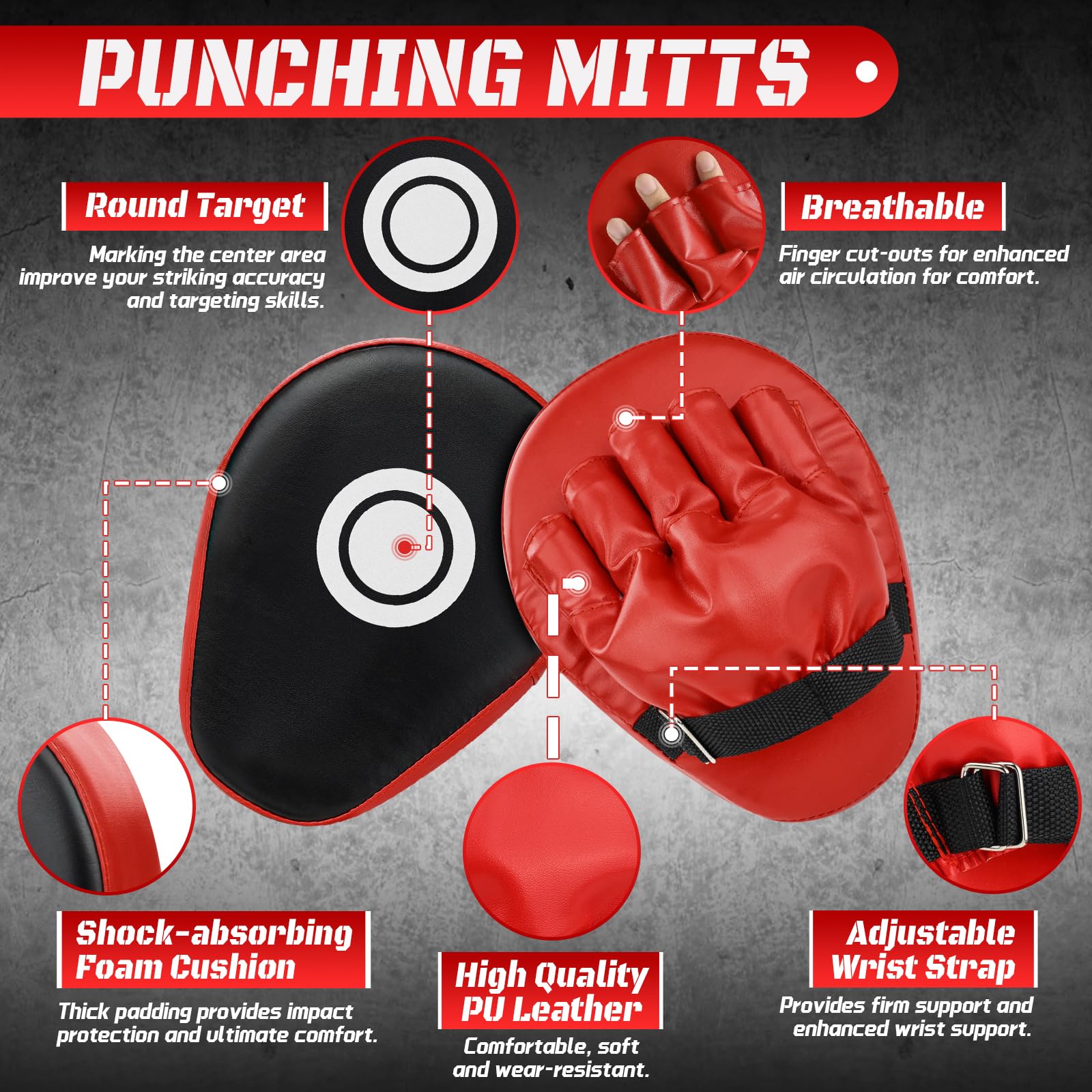4-in-1 Boxing Gloves and Punching Mitts Set for Boys & Girls, Kids Boxing Gloves Focus Pads with Hand Wraps, Boxing Reflex Ball, Boxing Equipment Set for MMA Karate Muay Thai Taekwondo