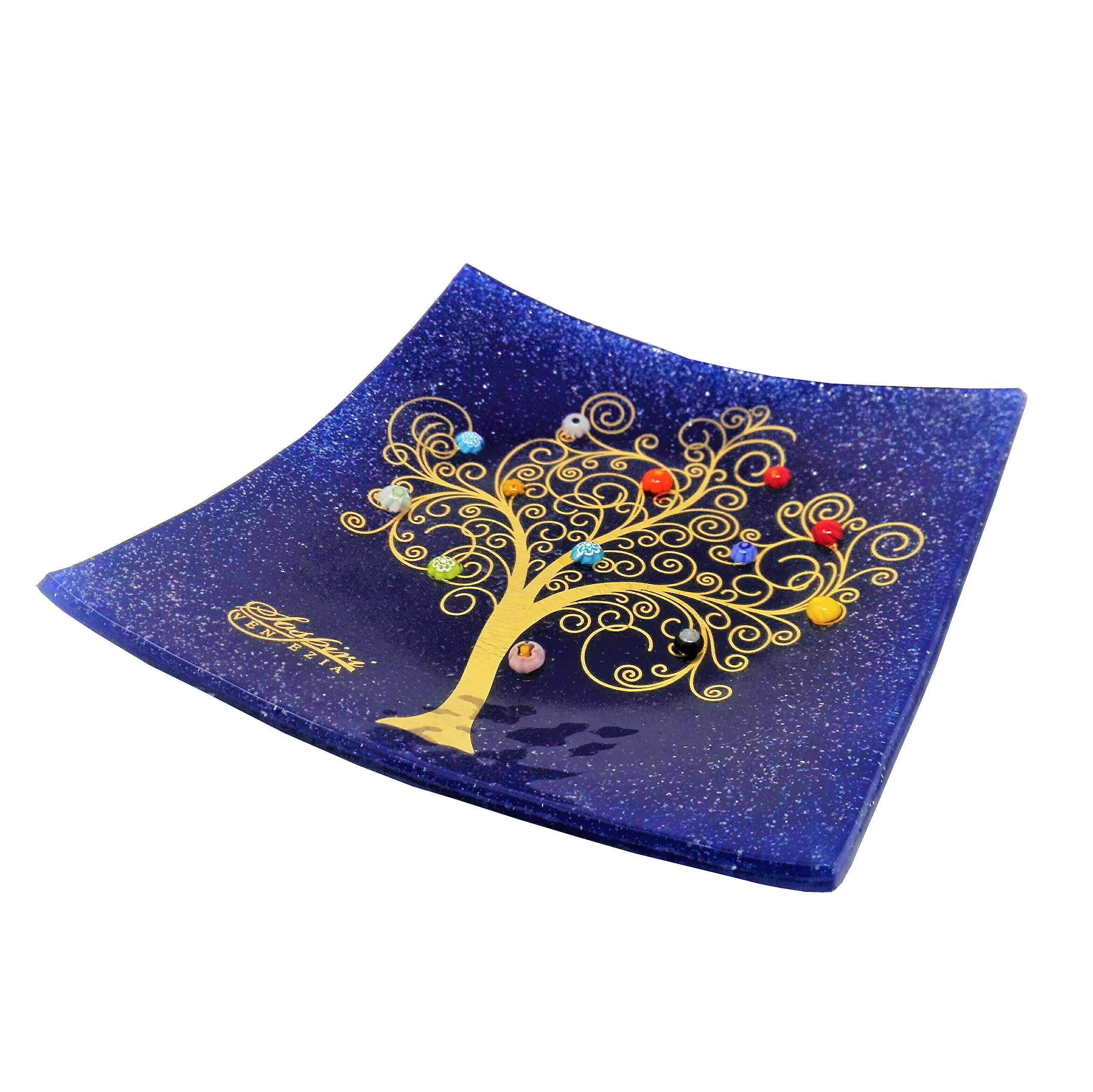 Sospiri Venezia Blue Murano Glass Decorative Dish, Handcrafted Decorative Bowls For Home Decor, Centerpiece Tray, Key Bowl, Gift Decor Tray For Entryway Table, Living Room, Dining Room 5.5"X 5.5"