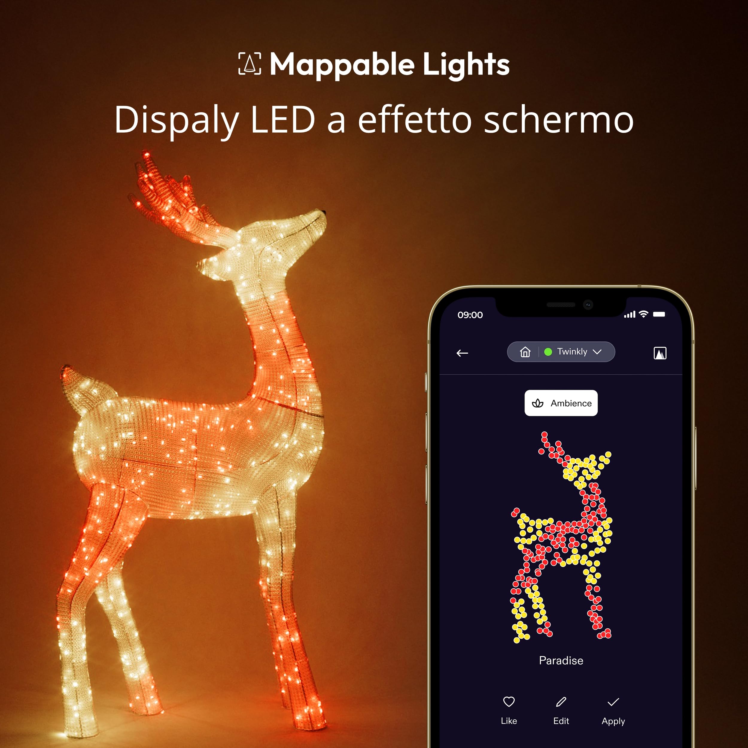 Twinkly Reindeers Stag, Renna Luminosa da Esterno Mappabile a LED, 240 LED RGB + Luce Bianca Calda, Altezza 125cm, Compatibile con Alexa e Google Home, IP44, Luci di Natale Esterno Controllate da App