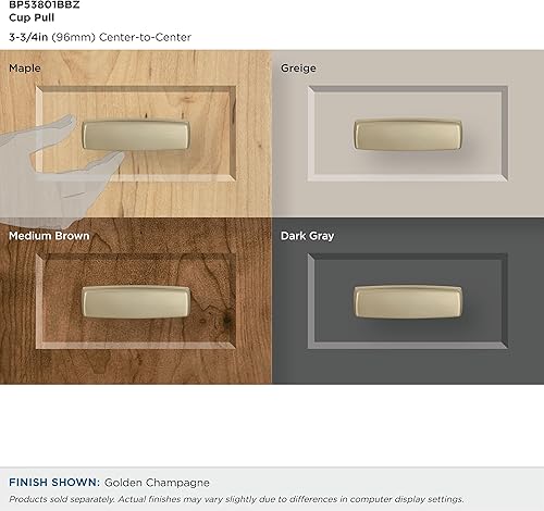 Miniatura 3 de Amerock  Mango de taza para gabinete  Champán dorado  3-34 pulgadas (3.780 in) de centro a centro  Kane  paquete de 1 unidad  Jaladera de cajón  Asa