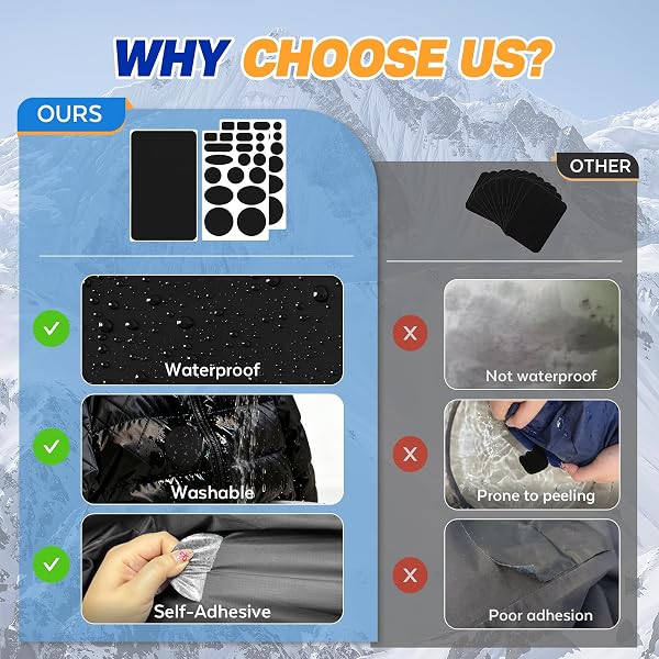 OAZ Patch Réparation Doudoune Noir, 35 pièces Patch Nylon Autocollant, Patches Autocollant Tissu Imperméable pour Vestes, tentes, Sac de couchages, Sac à Mains - 5