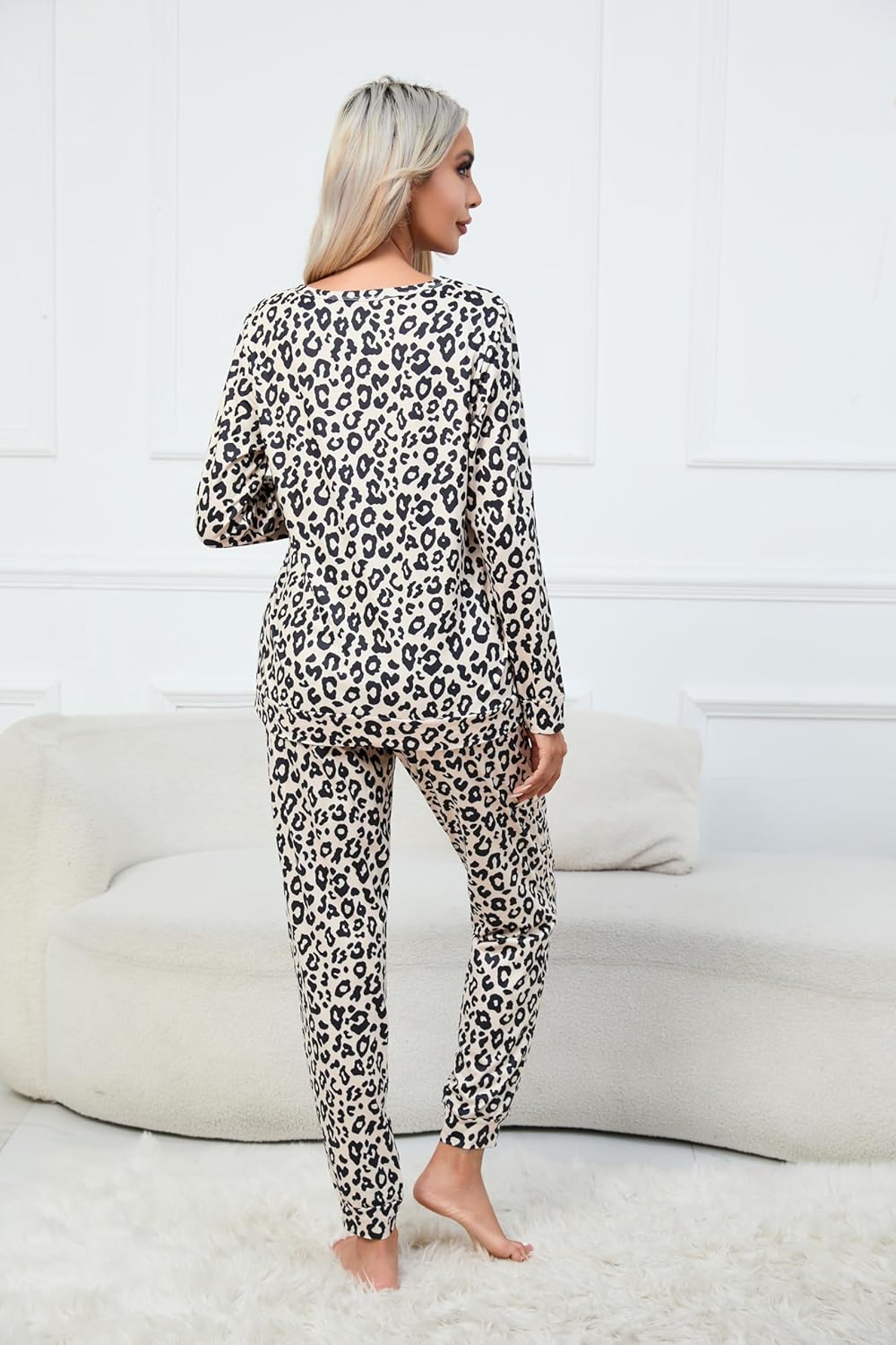 Ekouaer Womens Jogger Pajama Sets Long Sleeve Sleepwear Round Neck Nightwear Soft Pjs Lounge Sets with Pockets