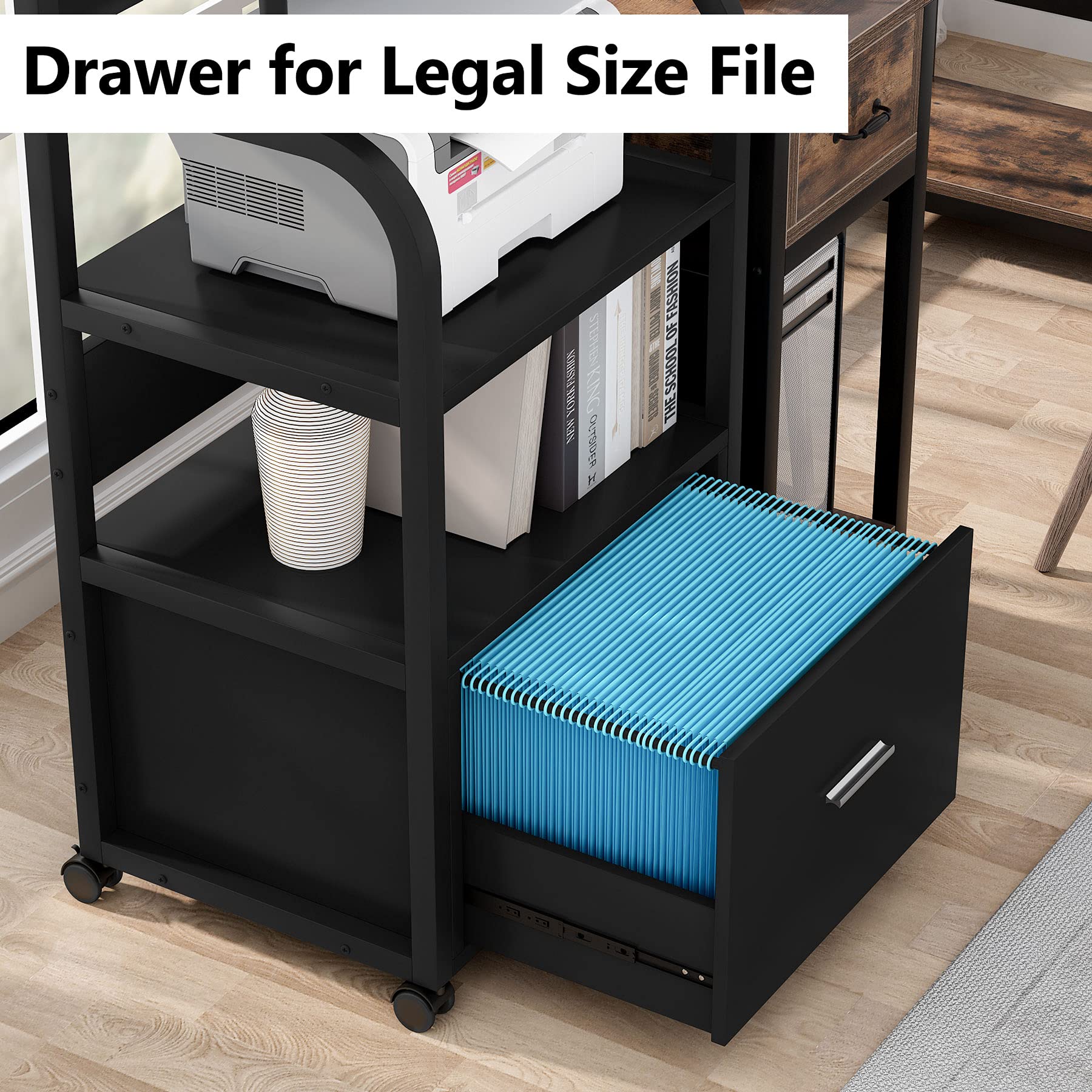 Tribesigns Mobile File with Printer Shelf, 3 Tier Printer Stand