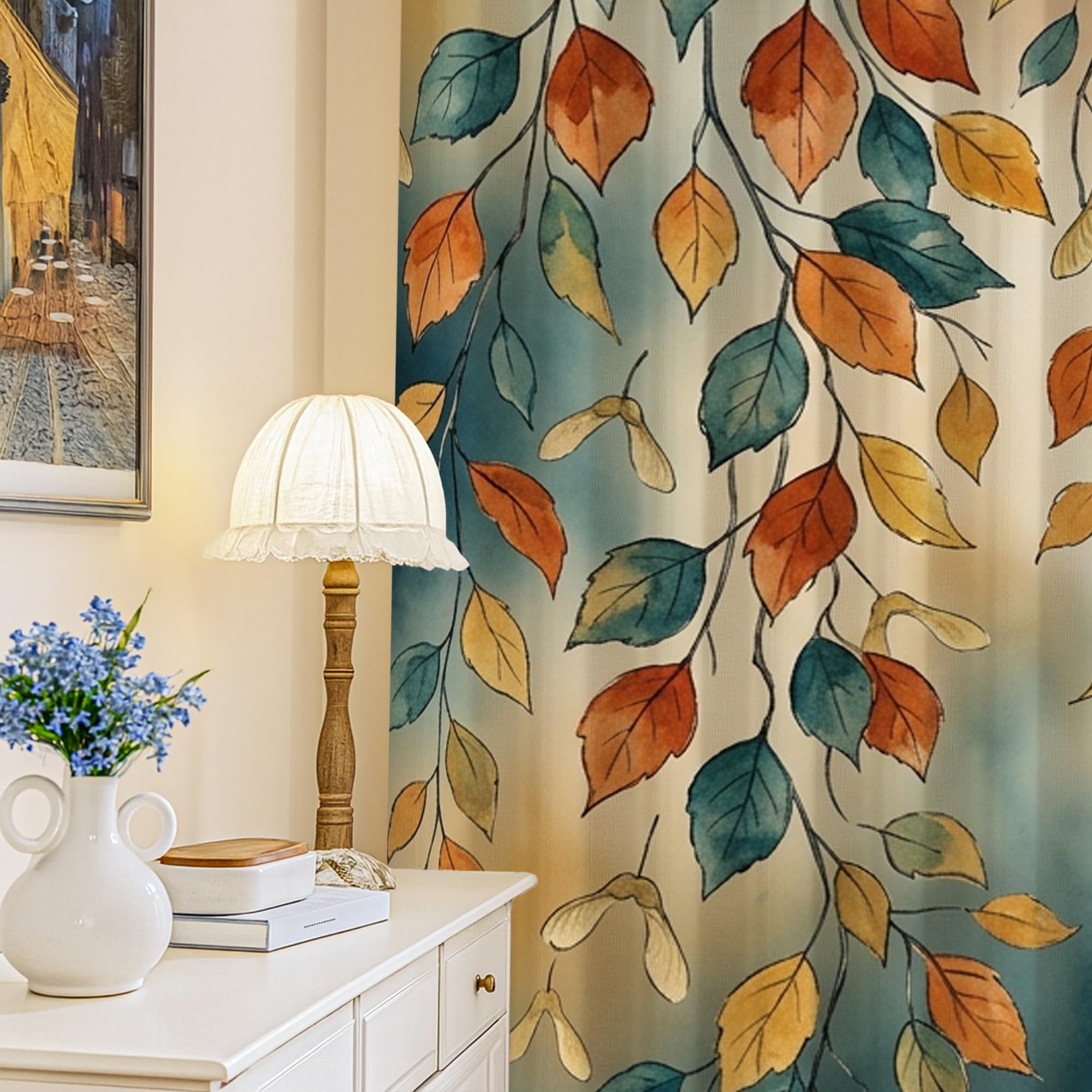Rideaux occultants motif feuilles de vigne pour créer un cocon de douceur dans la chambre