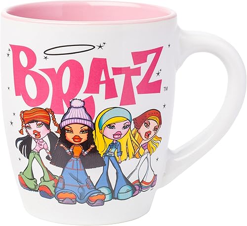 Silver Buffalo Bratz Logo and Group - Taza de cerámica curvada, 25 onzas