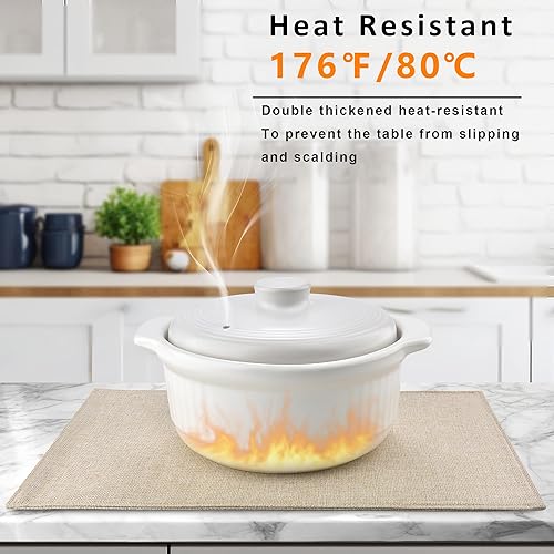 Miniatura 2 de Juego de 8 manteles individuales de tela color beige, doble grueso, fácil de limpiar, manteles individuales de tela estilo lino, lavables a máquina,