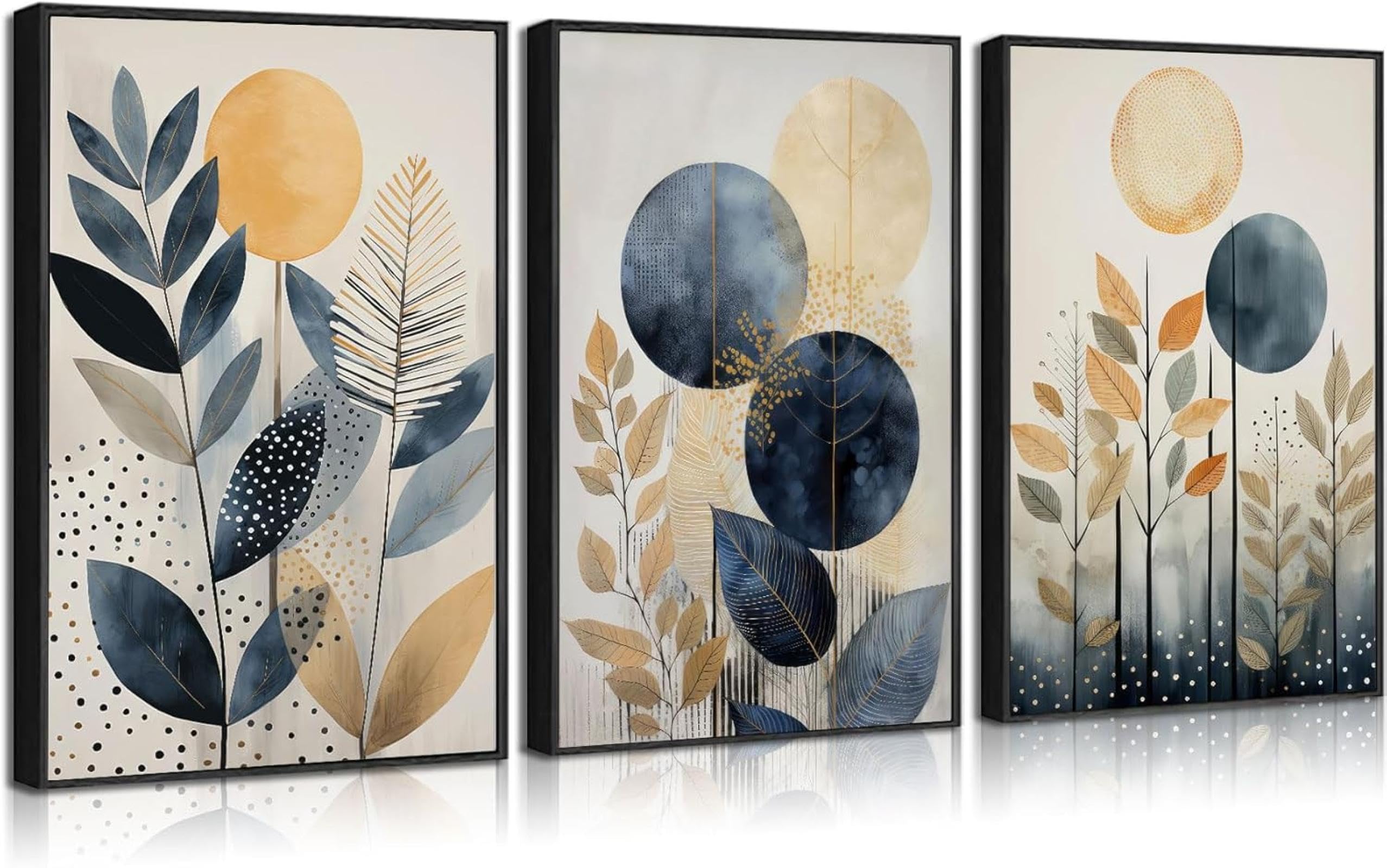 Affiche d'arbre géométrique beige et bleu TONGYINLI, lot de 3 toiles de salon 70x100 cm sans cadre - 8